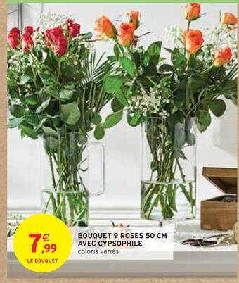 Intermarché Bouquet 9 roses 50 cm avec gypsophile offre