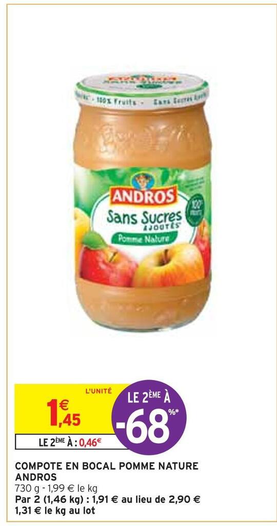 Promo Andros compote en bocal pomme nature chez Intermarché