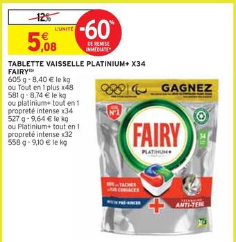 Intermarché Fairy tablette vaisselle platinium+ x34 offre
