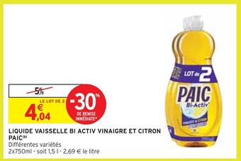 Intermarché Paic liquide vaisselle bi activ vinaigre et citron(b) offre