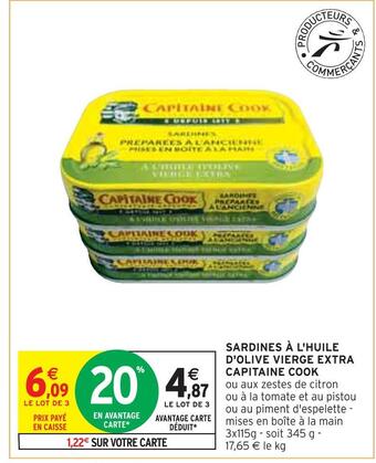 Intermarché Capitaine cook sardines à l'huile d'olive vierge extra offre