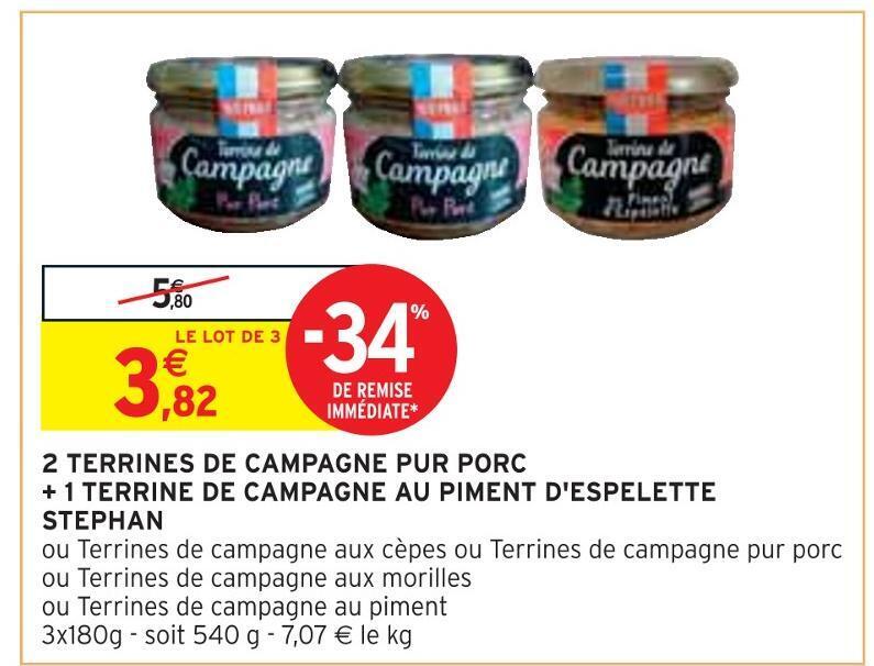 Promo Stephan 2 terrines de campagne pur porc + 1 terrine de campagne