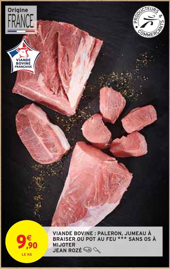 Promo Jean rozé viande bovine paleron, jumeau à braiser ou pot au feu sans os à mijoter