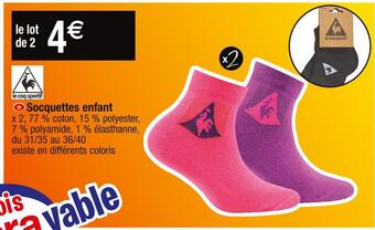 Cora x Carrefour Le coq sportif socquettes enfant offre