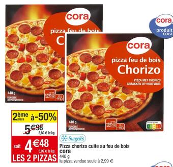 Cora x Carrefour Cora pizza chorizo cuite au feu de bois offre