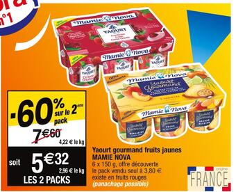 Cora x Carrefour Mamie nova yaourt gourmand fruits jaunes offre