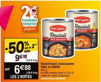 Cora x Carrefour Paul & louise ravioli bœuf, mascarpone offre