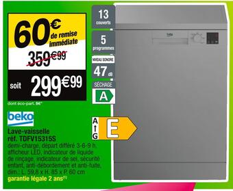 Cora x Carrefour Beko lave-vaisselle réf. tdfv15315s offre