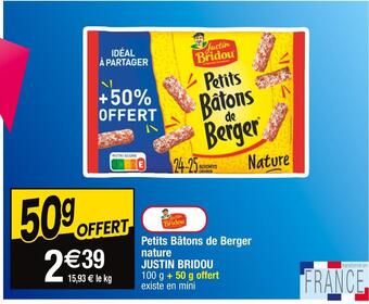 Cora x Carrefour Justin bridou petits bâtons de berger nature offre