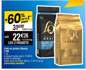 Cora x Carrefour L'or café en grains absolu offre