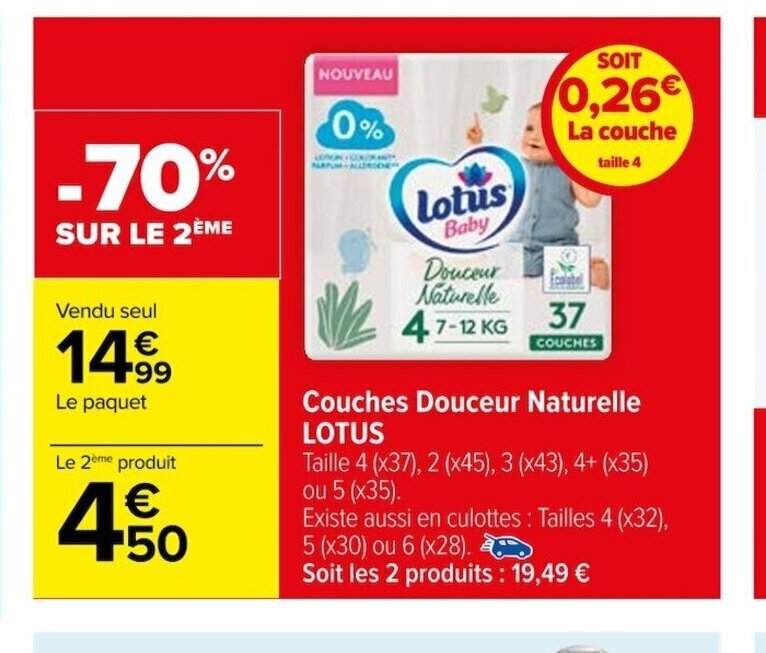 Promo Couches Douceur Naturelle LOTUS chez Carrefour