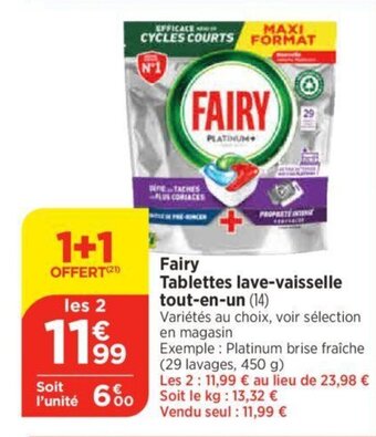Bi1 Fairy Tablettes lave-vaisselle tout-en-un offre