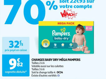 Auchan CHANGES BABY DRY MÉGA PAMPERS offre