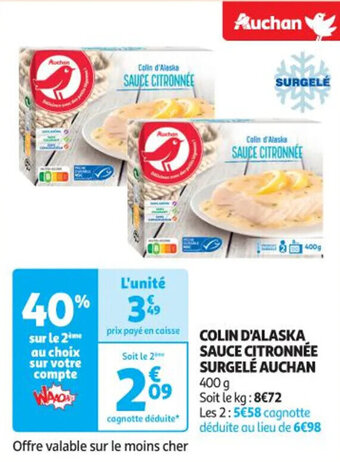 Auchan COLIN D'ALASKA SAUCE CITRONNÉE SURGELÉ AUCHAN offre