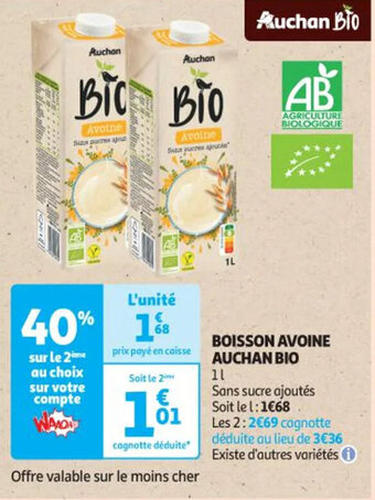 Auchan BOISSON AVOINE AUCHAN BIO offre