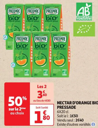 Auchan NECTAR D'ORANGE BIO PRESSADE offre