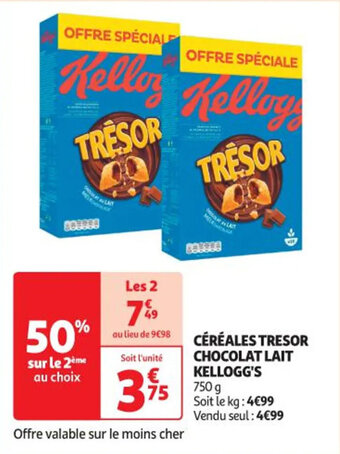 Auchan CÉRÉALES TRESOR CHOCOLAT LAIT KELLOGG'S offre