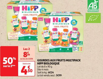 Auchan GOURDES AUX FRUITS MULTIPACK HIPP BIOLOGIQUE offre