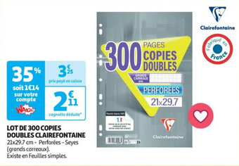 Auchan LOT DE 300 COPIES DOUBLES CLAIREFONTAINE offre