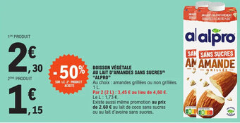 E.Leclerc BOISSON VÉGÉTALE AU LAIT D'AMANDES SANS SUCRES (⁹) "ALPRO" offre