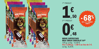 E.Leclerc MOVIE SUPERSTARS MILK SNACK CHOCOLAT X4(6) offre