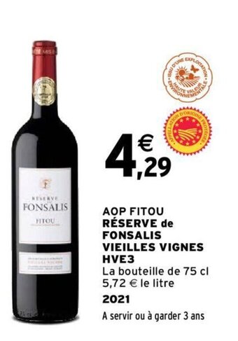 AOP FITOU RÉSERVE de FONSALIS VIEILLES VIGNES HVE3
