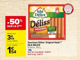Carrefour Market Saucisses Déliss Original Halal ISLA DELICE offre