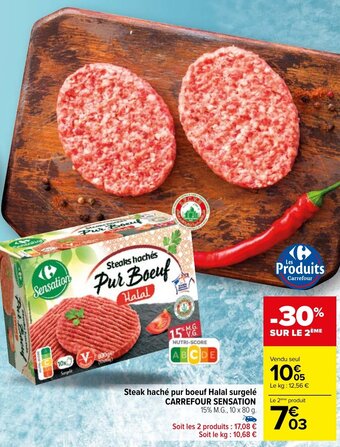 Carrefour Market Steak haché pur boeuf Halal surgelé CARREFOUR SENSATION offre