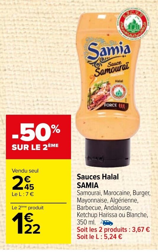 Promo Sauces Halal SAMIA chez Carrefour Market