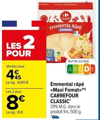 Carrefour Market Emmental râpé Maxi Fomat CARREFOUR CLASSIC' offre
