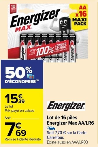 Carrefour Market Lot de 16 piles Energizer Max AA/LR6 offre