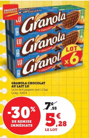 Hyper U GRANOLA CHOCOLAT AU LAIT LU offre