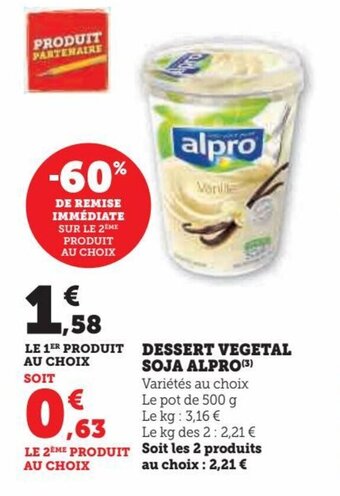 Hyper U DESSERT VEGETAL SOJA ALPRO offre