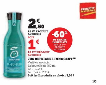Hyper U JUS REFRIGERE INNOCENT offre
