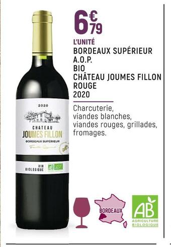 Petit Casino Château joumes fillon bordeaux supérieur a.o.p. bio rouge 2020 offre