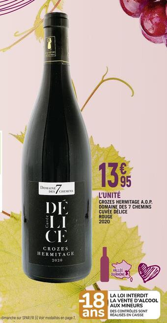 Domaine des 7 chemins crozes hermitage a.o.p. cuvée délice rouge 2020