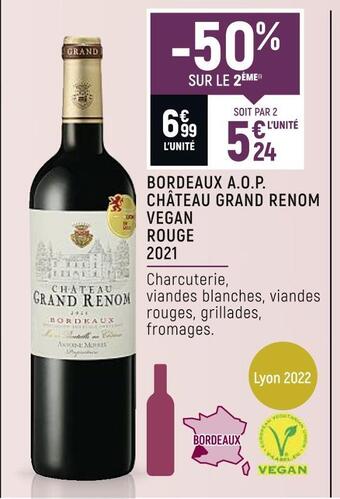 Spar Château grand renom bordeaux a.o.p. vegan rouge 2021 offre