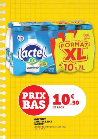 Hyper U LAIT UHT DEMI-ECREME LACTEL offre