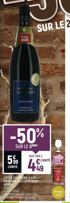 Vival Domaine des lauribert côtes du rhône a.o.p. rouge 2022 offre