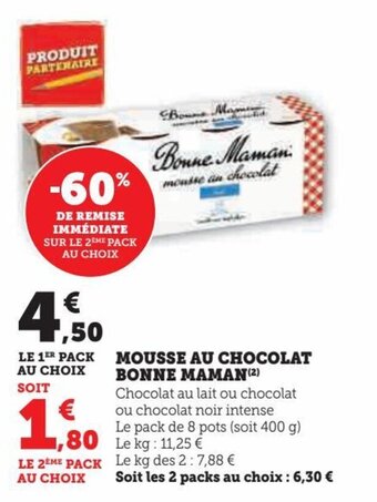 Hyper U MOUSSE AU CHOCOLAT BONNE MAMAN offre