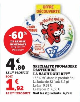 Hyper U SPECIALITE FROMAGERE PASTEURISE LA VACHE QUI RIT offre