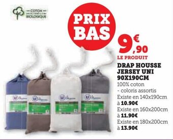 Hyper U DRAP HOUSSE JERSEY UNI 90X190CM offre