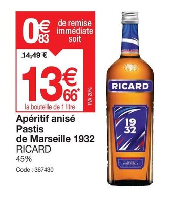 Promocash Apéritif anisé Pastis de Marseille 1932 offre