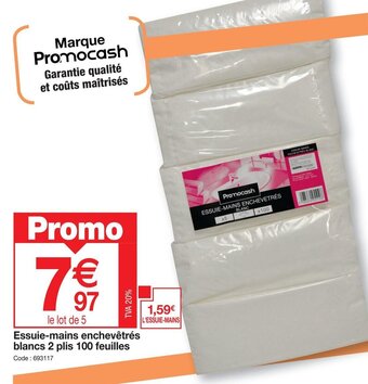 Promocash Essuie-mains enchevêtrés blancs 2 plis 100 feuilles offre