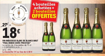 E.Leclerc VIN MOUSSEUX BLANC DE BLANCS BRUT PAUL ROBIN CUVÉE PRESTIGE offre