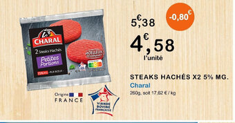 E.Leclerc STEAKS HACHÉS X2 5% MG. offre