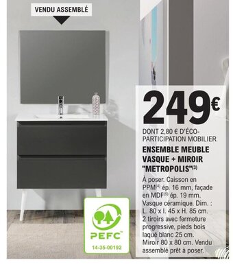 E.Leclerc Brico ENSEMBLE MEUBLE VASQUE + MIROIR METROPOLIS offre