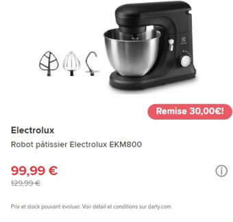 Darty Electrolux Robot pâtissier Electrolux EKM800 offre