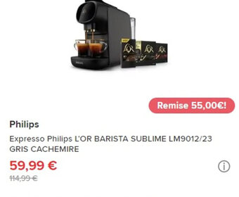 Darty Philips Expresso Philips L'OR BARISTA SUBLIME LM9012/23 GRIS CACHEMIRE offre