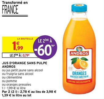 Intermarché Hyper JUS D'ORANGE SANS PULPE ANDROS offre